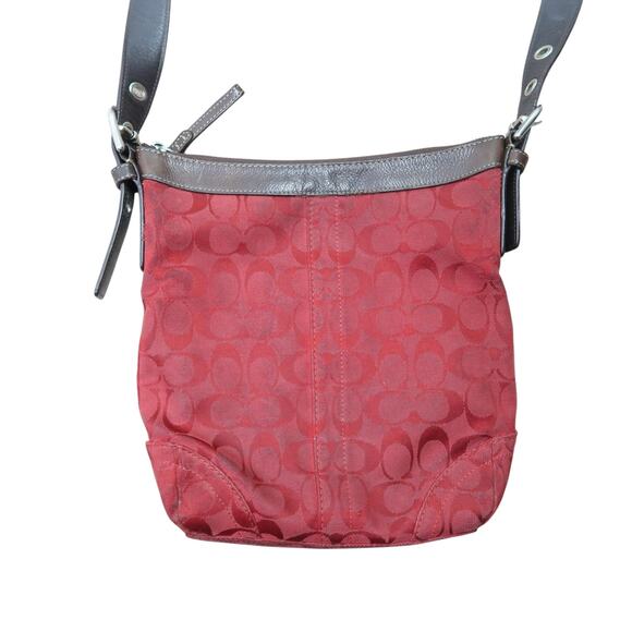 Coach Burgundy Red Canvas Monogram Logo Crossbody Bag Purse - Picture 3 of 7